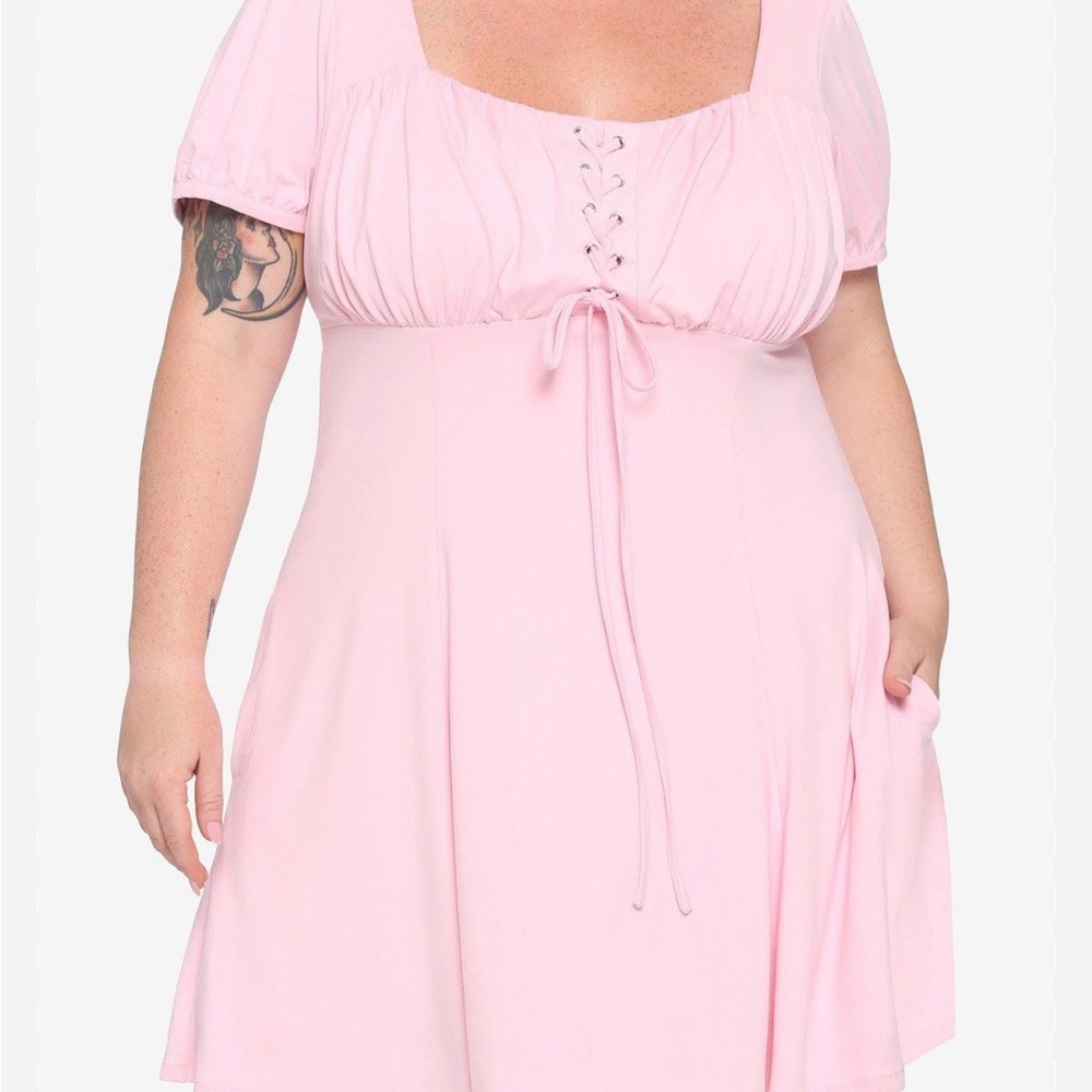 NWOT HOT TOPIC 2 PINK CORSET CAPPED SLEEVE MINI SKATER DRESS